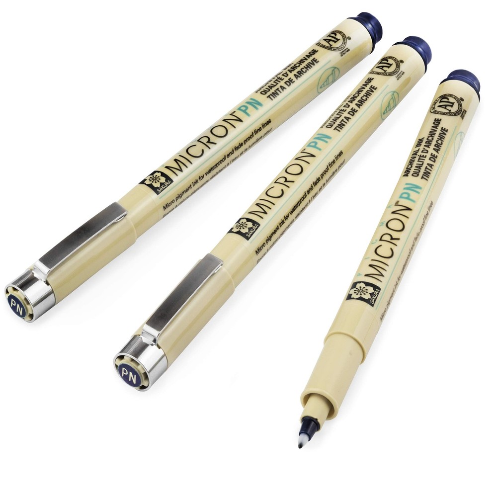 Sakura Pigma Micron Pn Fineliner Marking Pens Pack Of 3 Blue Black 0.4 0.5Mm