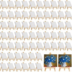 64 Pack Mini Canvas with Easel Sets for Painting Small Art Stretched Canvas P…