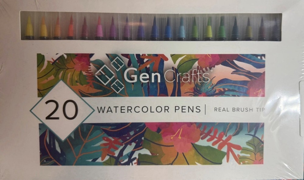 GenCrafts 20ct Watercolor Pens Set, Real Brush Tip, Multicolor