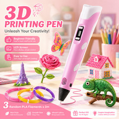 3D Printer Pen Set LED Screen 3 Color Filament DIY Drawing Pen Kids Gift Kit