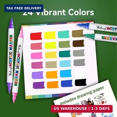 24 Colors Dual Tip Acrylic Paint Markers Set, Fine Tip and Brush Tip Acrylic Pai