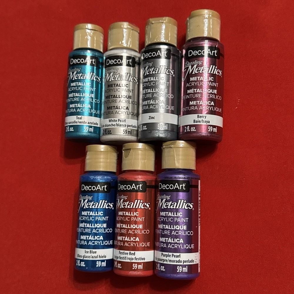 Lot 7 DecorArt Dazzling Metallics Paint White Red Blue Purple Silver Teal Berry