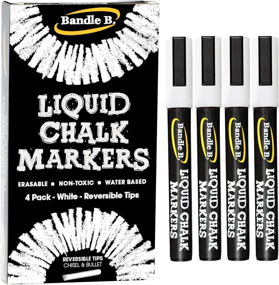 Chalk Markers – 4 White, Erasable, 1 Count (Pack of 4), 4 White 6mm