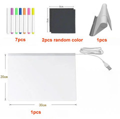 1 Set Light Up Acrylic Message Board with 7 Color Pens for Kids Drawing – NEW