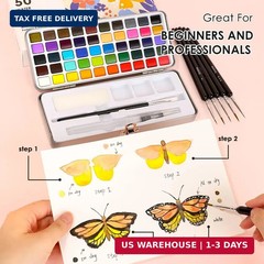 Grabie 50 Colors Watercolor Paint Set, Detail Paint Brush Included, Watercolor P