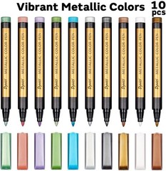 Water-Based Metallic Marker Set – 10 Colors for Rock Painting & Card Making