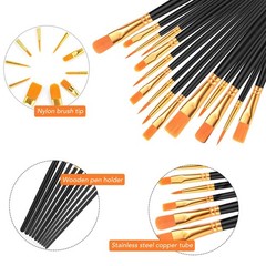 20 Pcs 2-Pack Black Nylon Hair Brushes for All-Purpose Oil Watercolor Painting
