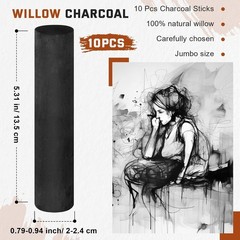 10 Pcs Jumbo Willow Charcoal Sticks 0.79-0.94 Inch Large Soft Willow Charcoal…