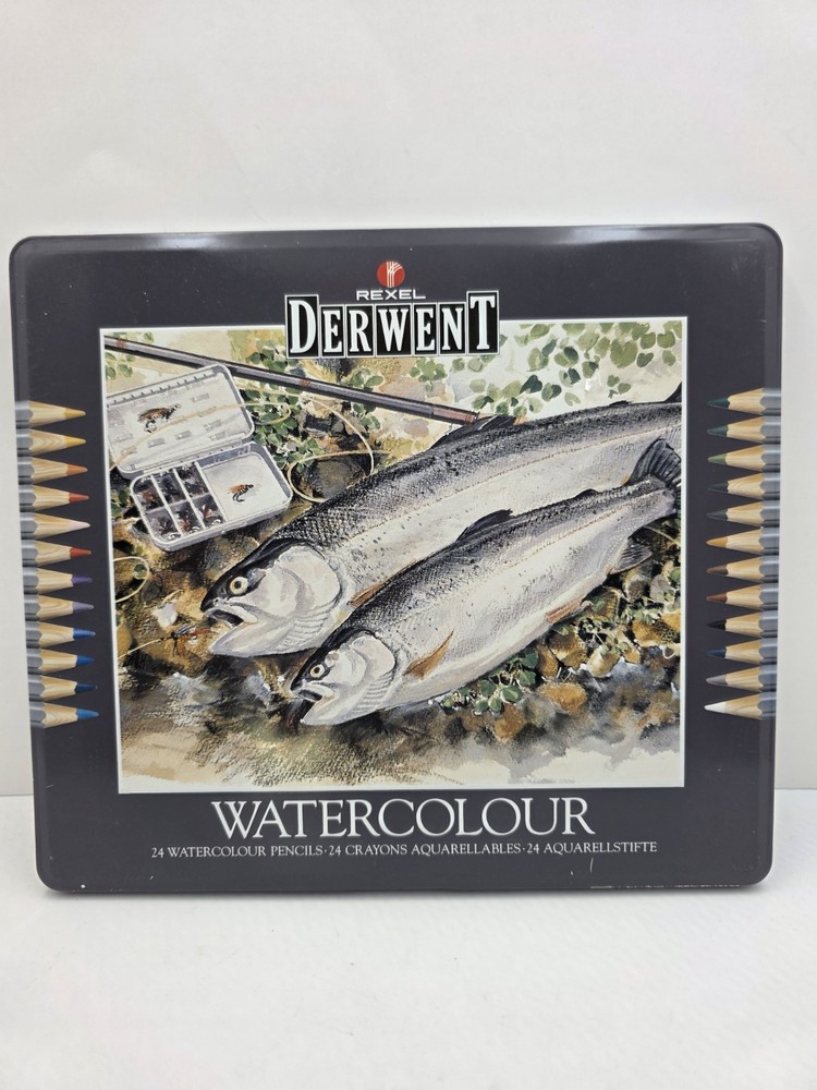 NOS Derwent Watercolour Pencils Set 24 Tin Watercolor Art Drawing Made UK
