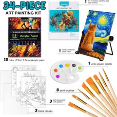 Art Painting Kit koseibal Acrylic Set 18 Paints Table Easel