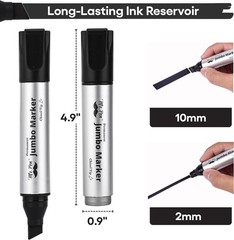 Mr. Pen- Jumbo Permanent Markers, 4 Pack, Chisel 8 Count (Pack of 1), black