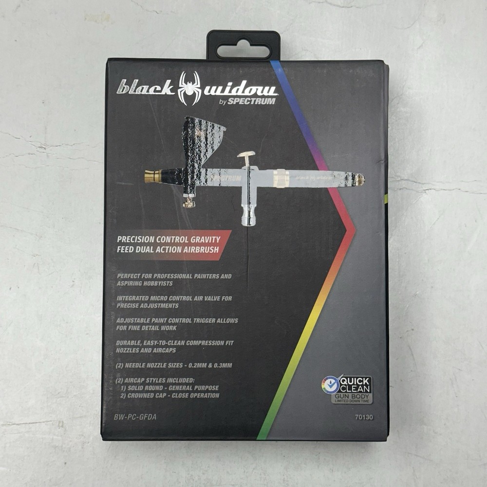 Black Widow by Spectrum Precision Control Gravity Feed Dual Action Airbrush -New