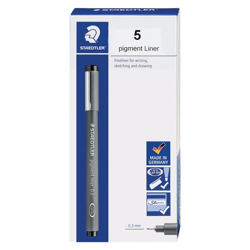 Fineliner Pen 0.3mm Black Box of 5 Staedtler Pigment Liner 308 03-9M Drawing