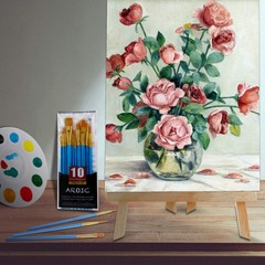 240 Pcs Professional Painting Set With 20 Pcs Wood Easels20 Packs Of 200 Brushes