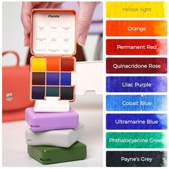 Mini Watercolor Set Travel Kit with 9 Colors, Leather Bag & Watercolor Peach