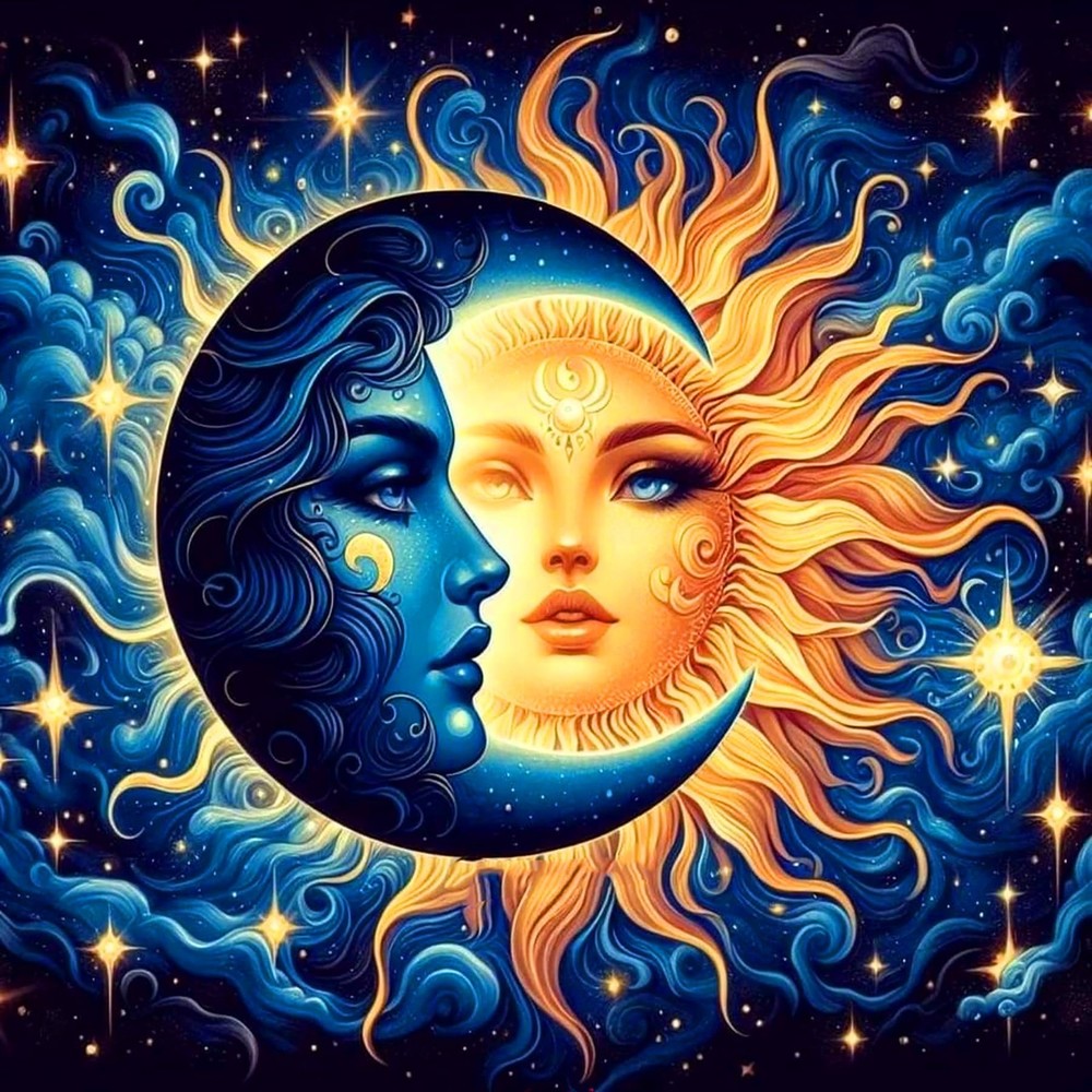 Axquilon Paint by Numbers Kit for Adults 16x16in(40x40cm), Sun and Moon