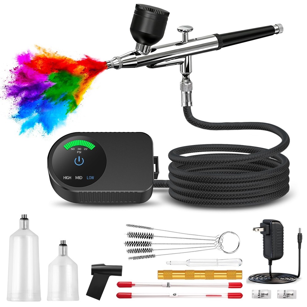 Airbrush Kit with Air Compressor, 22/30/50 PSI High Pressure Air Brush Non-Cl…