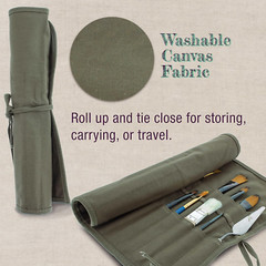 Deluxe Canvas Art Paint Brush Holder & Storage Organizer Roll-Up Case Bag – 24 S