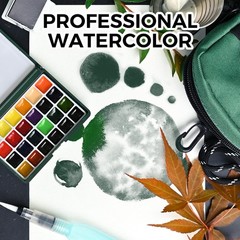 Mini Watercolor Paint Set, All-in-One 24-Color Travel Paint Kit, with Crossbody