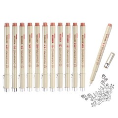 12Pcs 0.25/0.3/0.35/0.4/0.45/0.5/0.55/1/2/3/0.15/0.2mmFineliner Ink Pens(Brown)