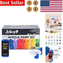 Acrylic Paint Set 24 Vibrant Colors Artist Beginner Multi-Surface Craft Non-T…