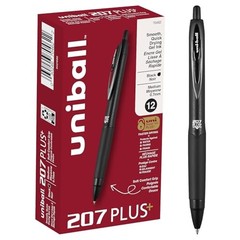 Uniball 207 Plus+ Gel Pens – 1 Count (Pack of 12) – Black 207+ Medium