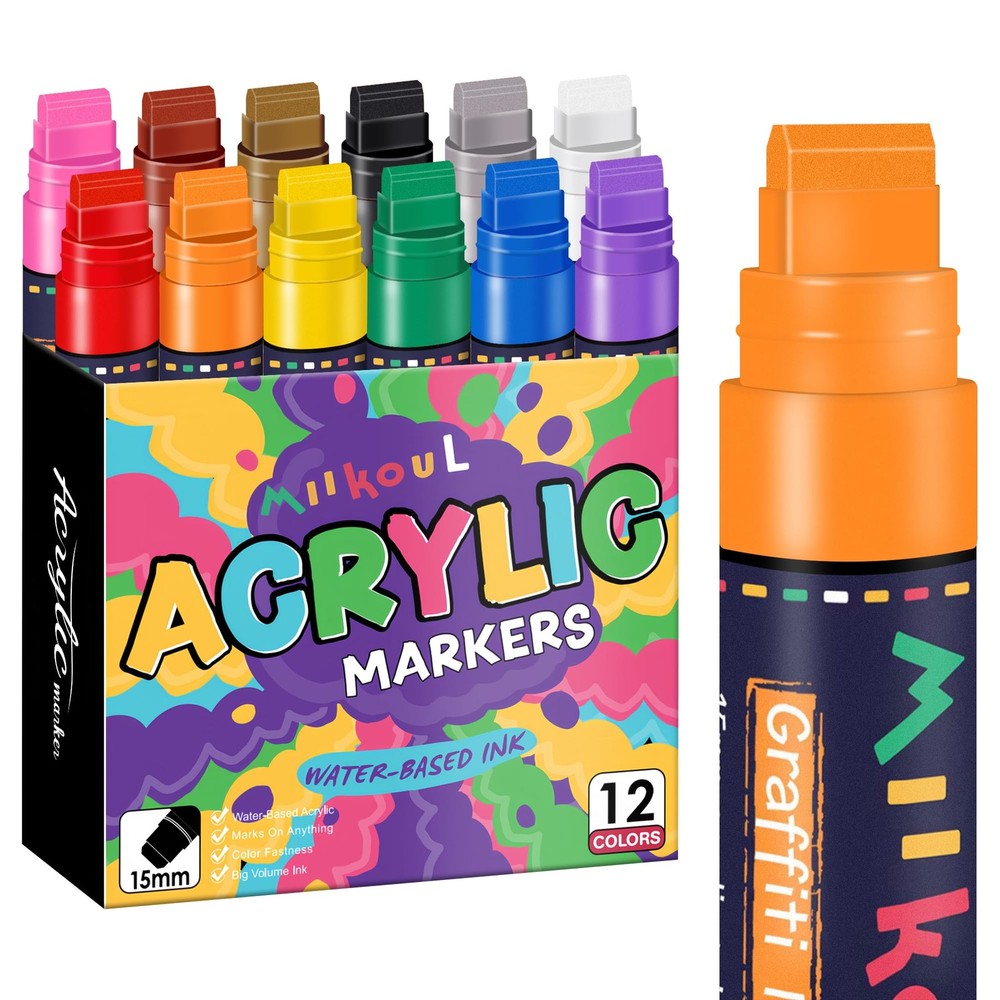 12 Colors Jumbo Graffiti Markers, Large 15Mm Felt Tip Permanent Acrylic Paint Pe