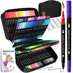 120-Count Dual Tip Brush Pens Art Markers Water-Based 0.4mm Fine Point Adult