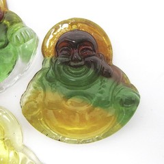 8 Small colored HAPPY BUDDHA GLASS for pendants or use in mixed media art
