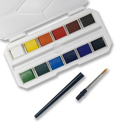 12 Assorted Water Colors Travel Pocket Set- Quality Paint Brush-Easy to Blend…