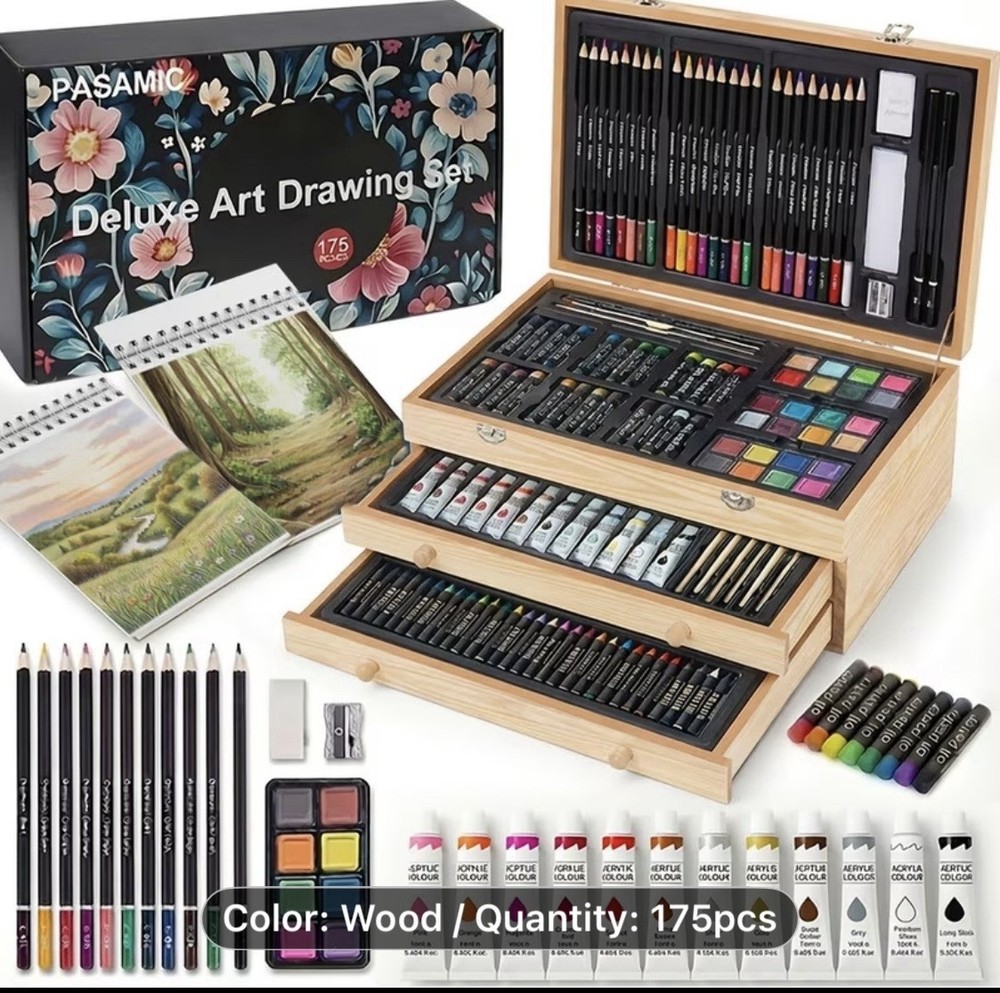 175 piece deluxe art set w/five media in wooden box NEW Shipping Included