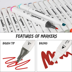 Cloudriver Alcohol Markers Brush Tip, 60 Colors Dual Tip Art Markers for Adults