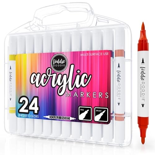 Acrylic Markers, 24 Unique Colors, Double-Ended Multi 1 Count (Pack of 24)