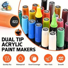 Dual Tip Acrylic Paint Markers, Acrylic Paint Pens with Fine Tip and 24 Colors