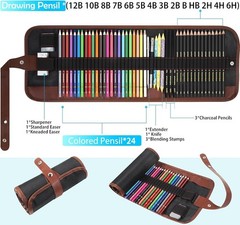 Sketching Drawing Art Pencil Kit-50 Piece Set with 24 Color Pencils for Color…