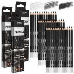 36 Pc Charcoal Pencil Set – Soft, Medium, Hard for Sketching & Shading
