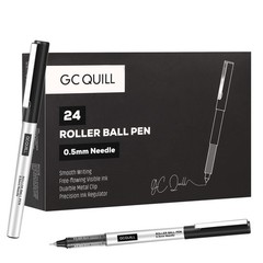 GC QUILL Liquid Rollerball Pens, Pack of 24, 0.5mm Black Ink