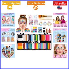 Kids & Adults Face Painting Kit, Multicolor, 12x10g, Glitter, Stencils