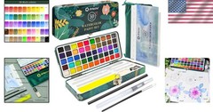 Non-Toxic 50-Color Watercolor Set with Portable Tin: Ideal for Beginners & Pros
