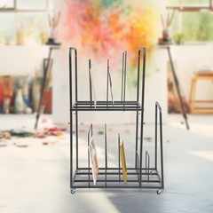 2 Tier Art Canvas Storage Rack with 4 Wheels Display Stand for Painting Board