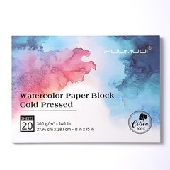 Watercolor Paper Block 11×15 Inch 100% Cotton 20 Sheets 140lb 300gsm Cold
