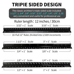 2PCS Aluminum Architectural Scale – 12″ Triangular Ruler, Black