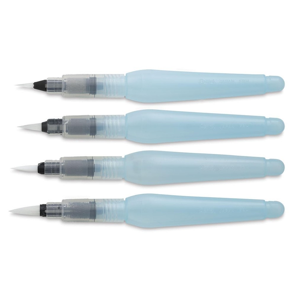Pentel Arts Aquash Water Brush Assorted Tips, Pack of 4 (FRHBP4M) Small, White
