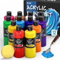 Acrylic Paint Set 12 Colors 250ml 8.45oz Non Toxic Waterproof WUO 250ml 8.45oz