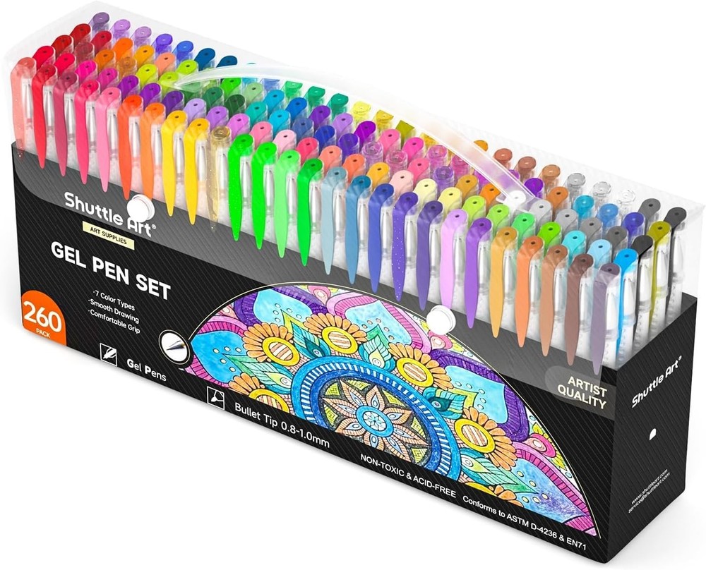 260 Pack Gel Pens Set 220% Ink Gel Pen for Adult Coloring Books Art