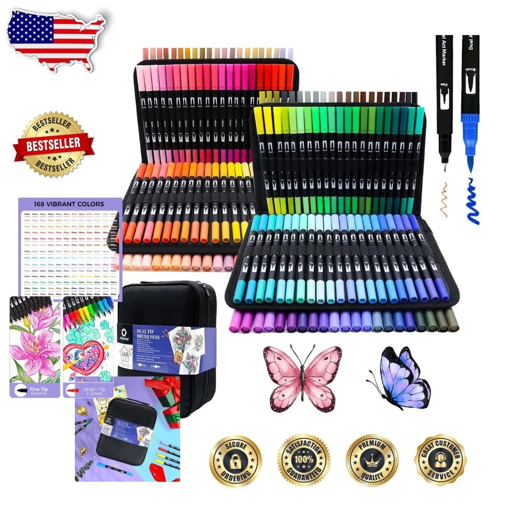 Art Markers 168 Colors – Vibrant Dual Tip Pens for Sketching & Calligraphy
