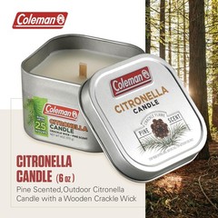 Coleman Pine Scent Citronella Candle with Wooden Crackle Wick – 6 6 oz, White
