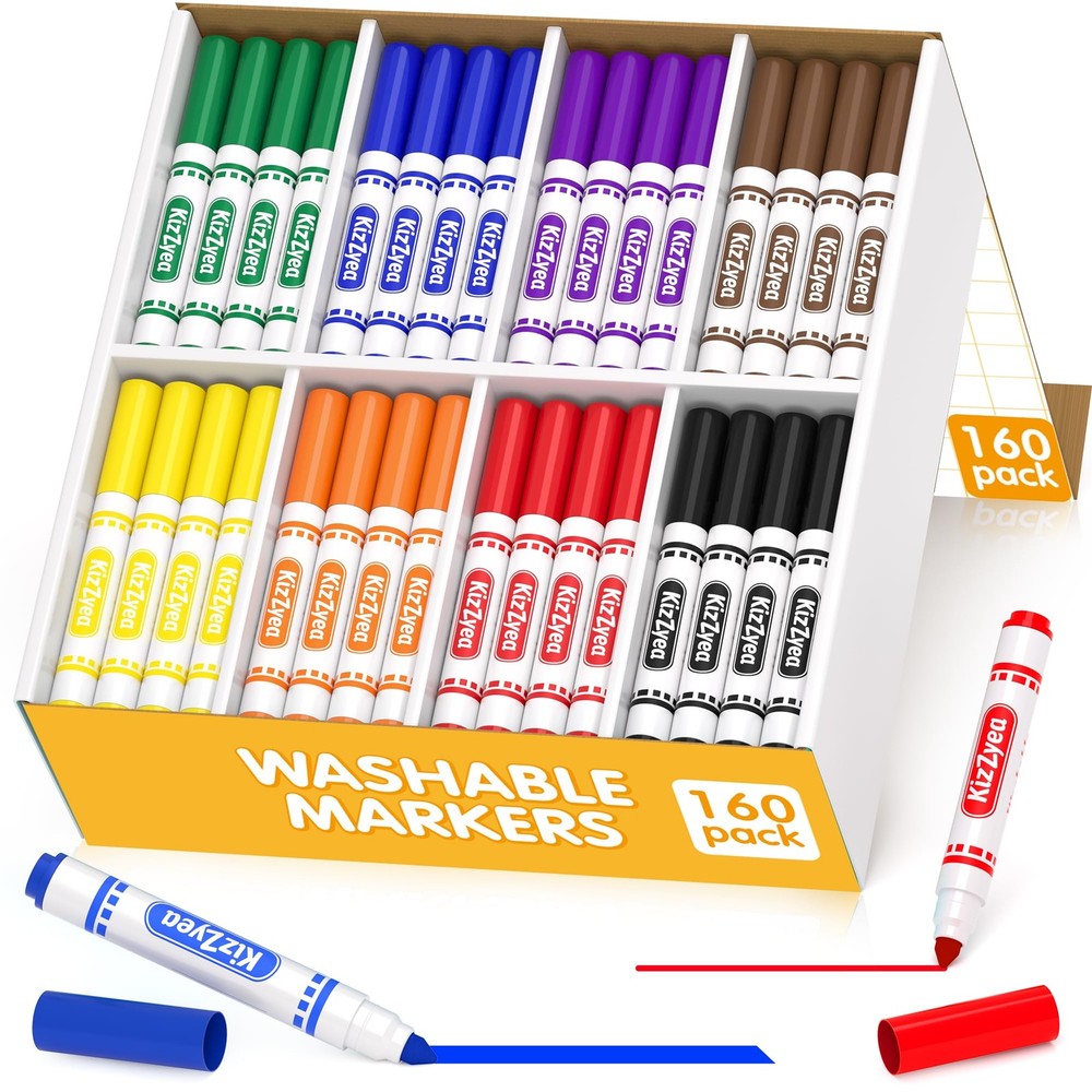 Washable Markers Bulk, Markers for Kids, 8 Assorted Colors, 160 Count, Broad …