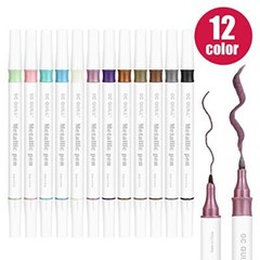 12 Colors Metallic Marker Pens – Dual Tip Brush and Fine Point Pens for DIY A…