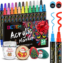 24 Colors Dual Tip Acrylic Paint Pens Markers, Premium Acrylic Paint Markers Sto